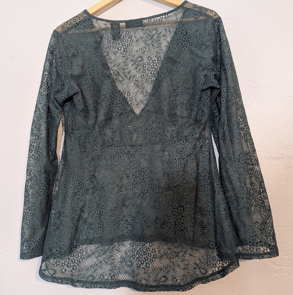 Sheer Lace Teal Forest Fairy Grunge Whimsigoth Boho Chic Indie Sleeze Layer Top